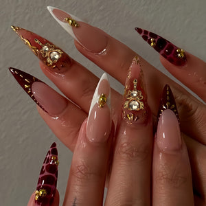 Lankensuixi Uñas almendra con detalle dorado beige para un look elegante y duradero.