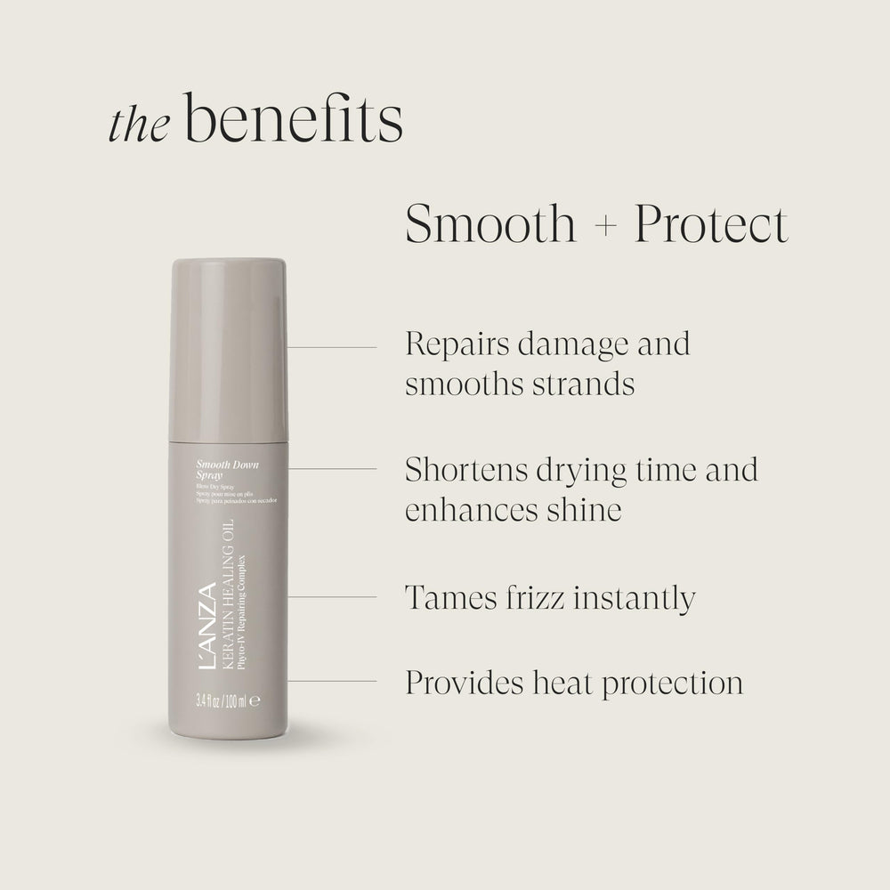 L’ANZA Keratin Healing Oil Smooth Down Spray: efecto brillo visible tras secado.