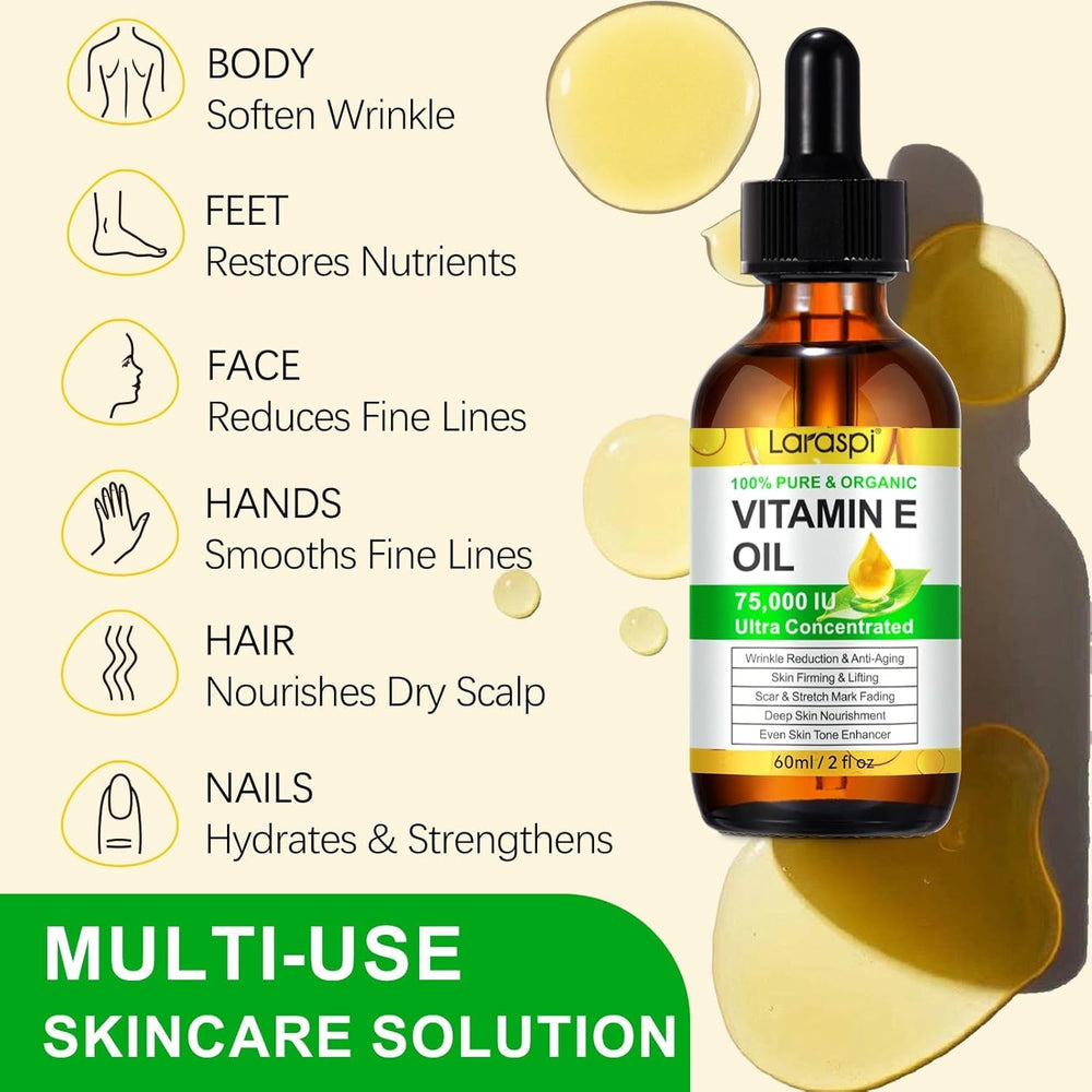 Laraspi Aceite Vitamina E puro para cuerpo seco y confort.