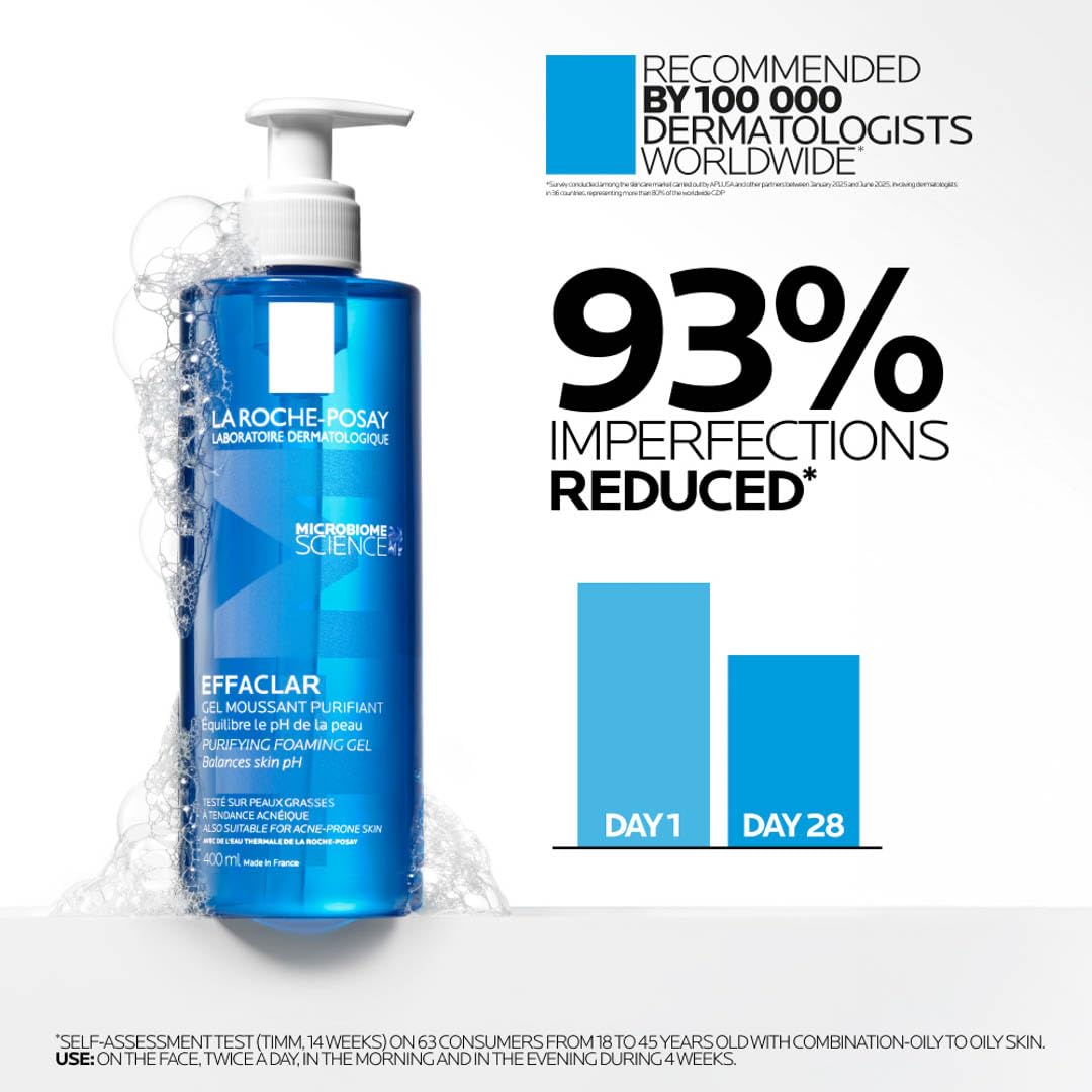 Effaclar: botella transparente que muestra la textura gel fresca para uso diario.