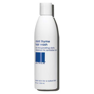 LATHER champú menta-tomillo en botella para uso diario y cabello ligero