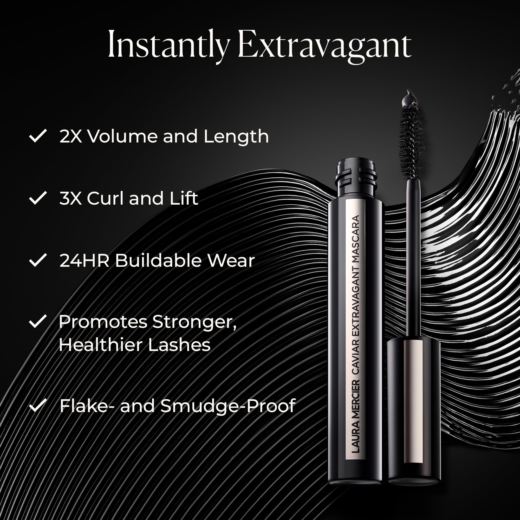 Laura Mercier Caviar Extravagant Mascara, 3X rizo y elevación visibles.