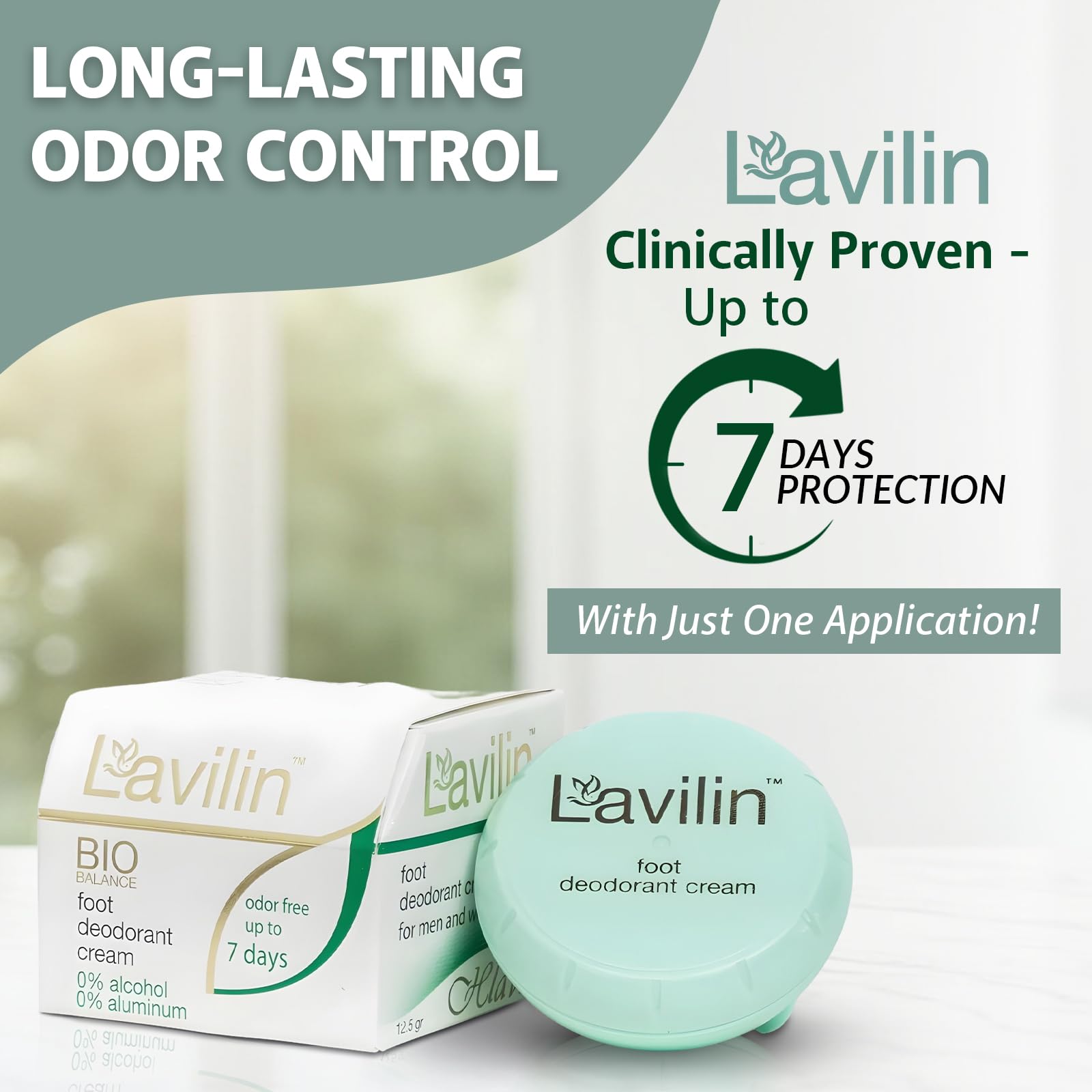 Lavilin crema desodorante para pies ofrece protección duradera de siete días.