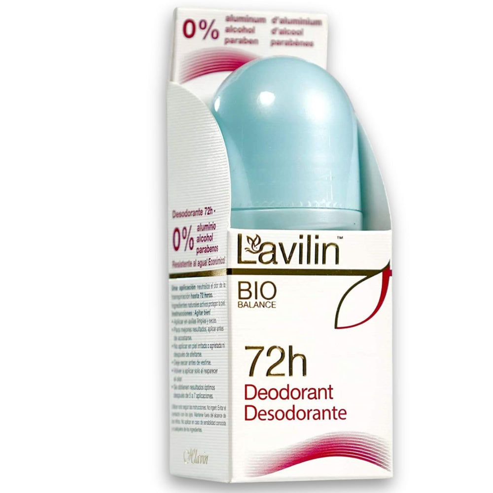 Desodorante en rodillo Lavilin aplicado en axila para protección de 72 horas.