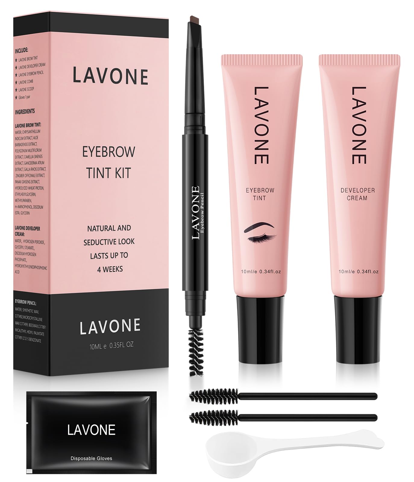 LAVONE kit color cejas tono natural duradero con brocha incluida
