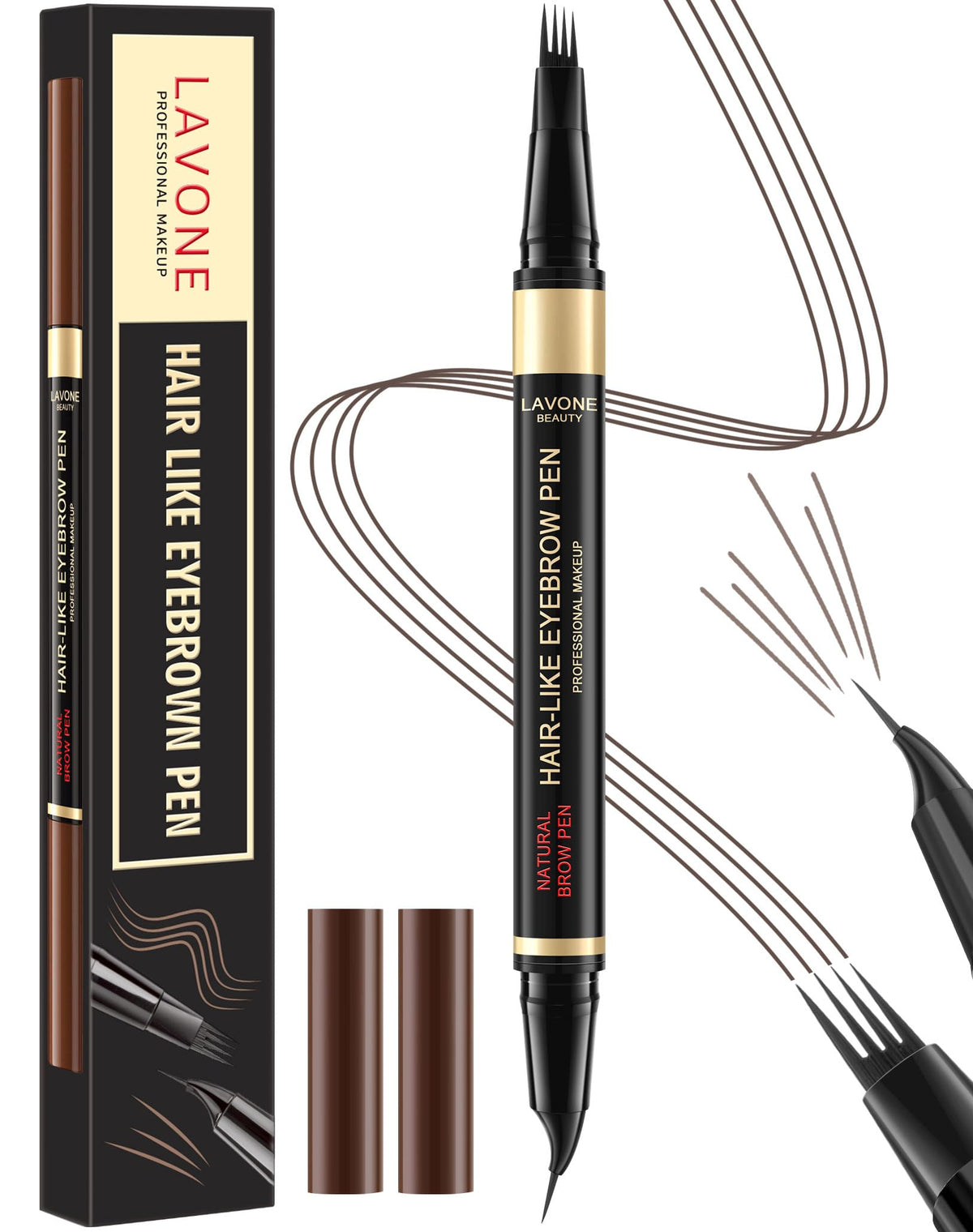 LAVONE lapiz cejas 2 en 1, definición suave para look natural