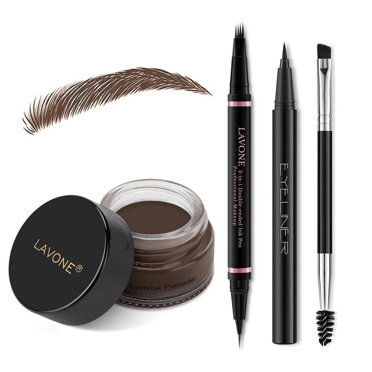 LAVONE lápiz cejas 2 en 1 impermeable, trazos naturales que duran todo el día.