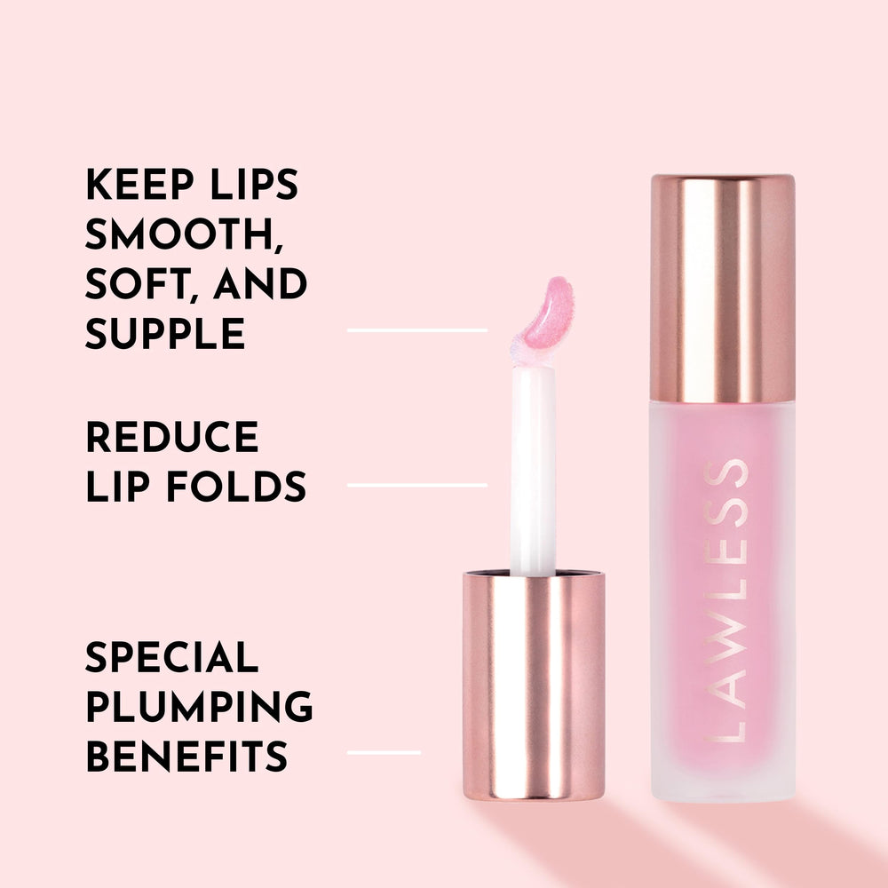 Lawless Brillo labial voluminizante Fresa Pastel, textura cremosa que realza el color.