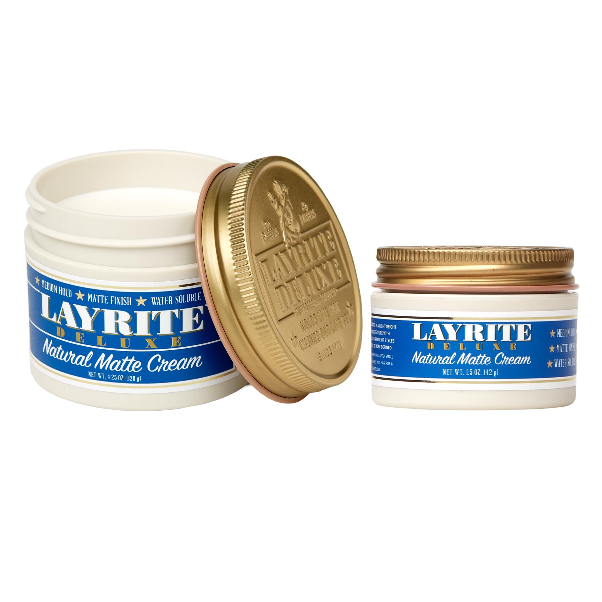 Layrite crema mate natural en empaque, ideal para guardar y transportar.