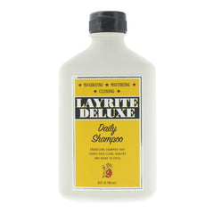 Champú diario Layrite, botella frontal, cabello limpio y listo para peinar