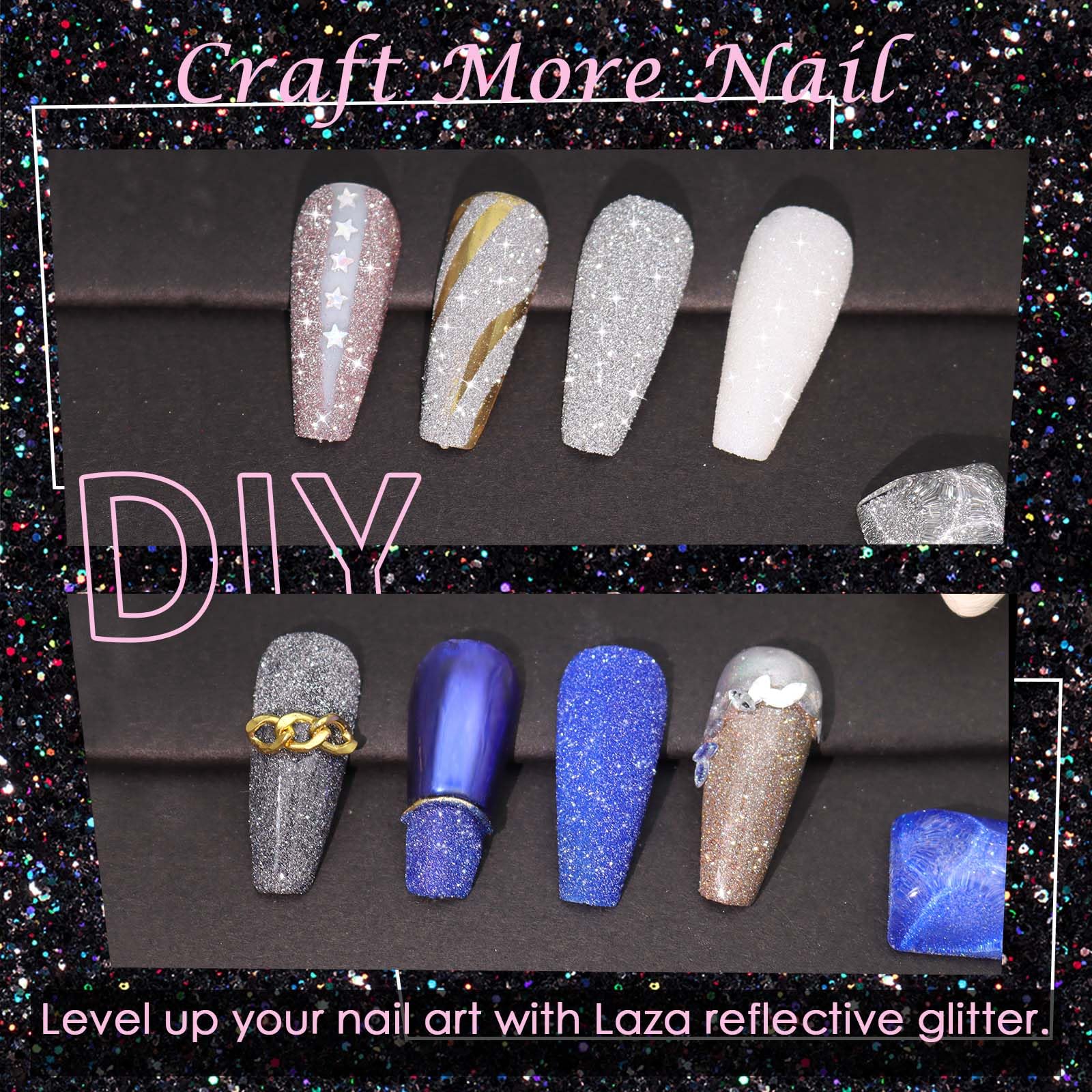 Laza pixie cristales uñas: micro glitter que se adhiere uniformemente