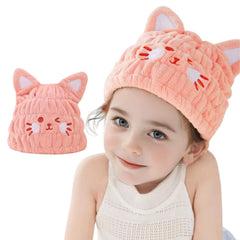 LCBD gorro de microfibra para cabello infantil con forma de gato rosa, suave y cómodo.