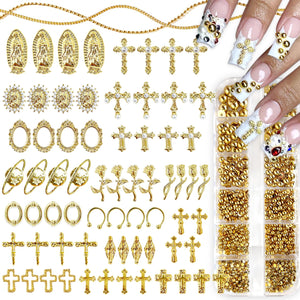 LCiclly cruz 3D para uñas en dorado, ideal para diseños elegantes