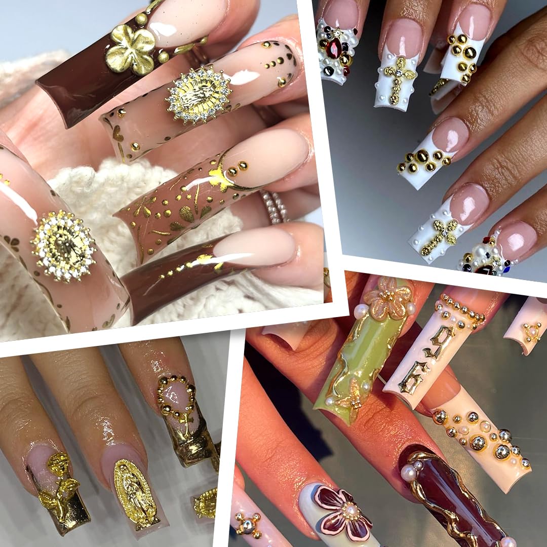 LCiclly set completo de adornos para uñas con acabado dorado