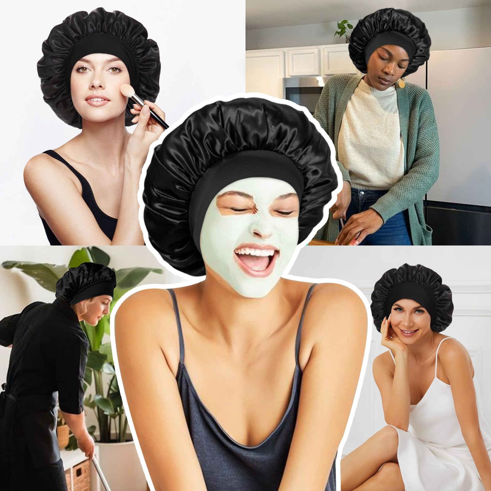 LEADUWAY bonete satén para cabello rizado, protección nocturna y definición