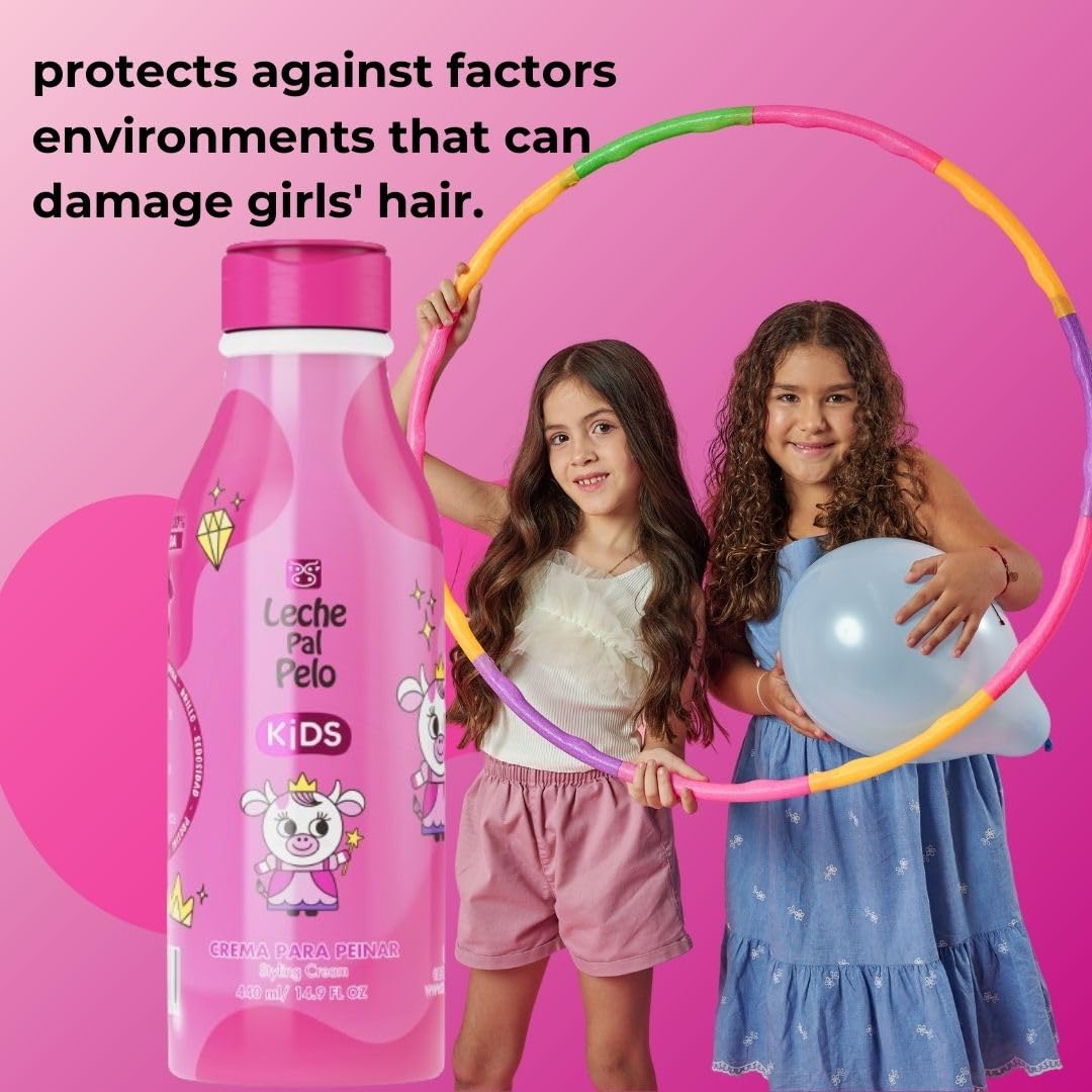 Leche Pal Pelo Kids Styling Cream, aplicación en pelo húmedo, distribución uniforme.