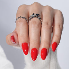 Leefrei uñas adhesivas rojas brillo corto almendra, acabado elegante
