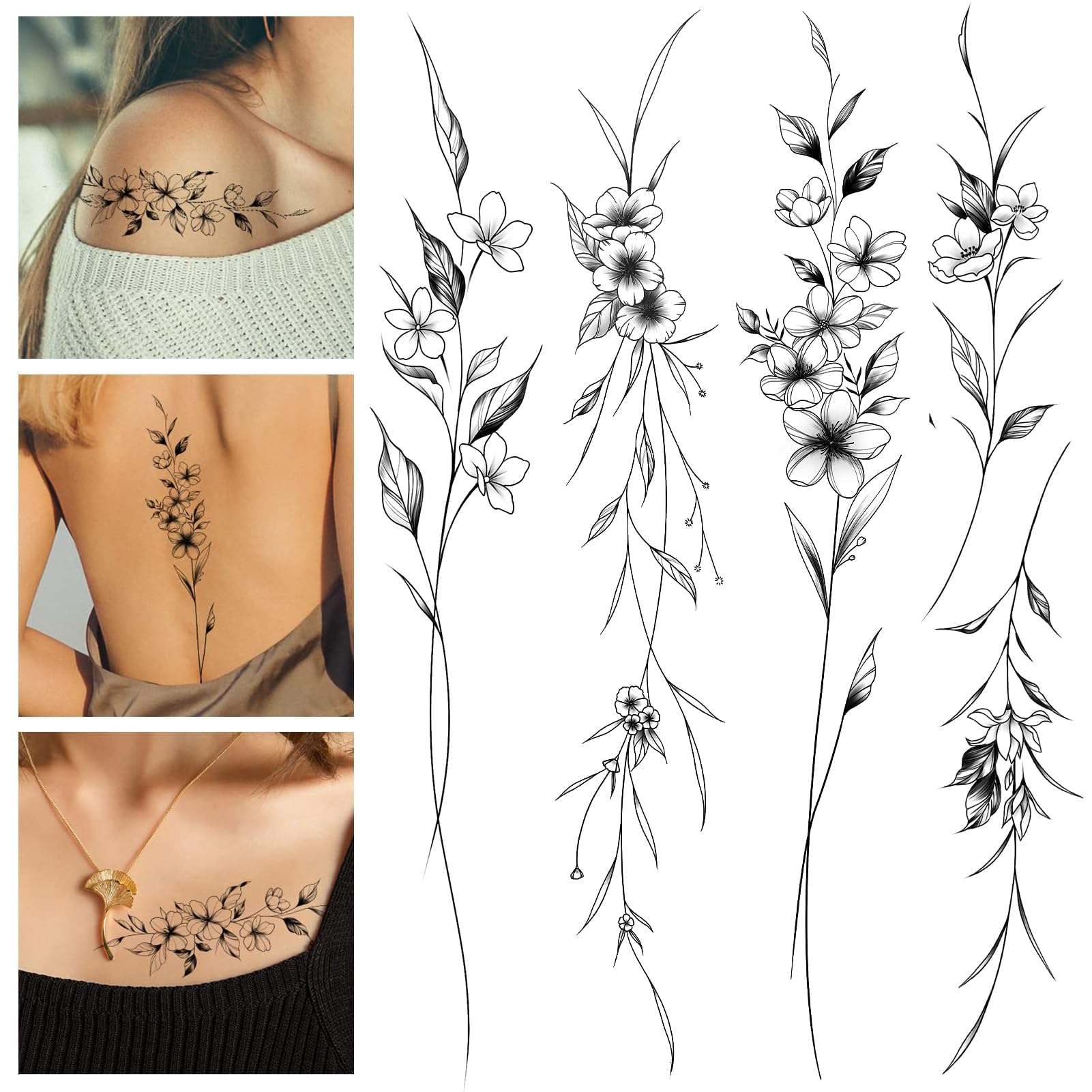 Leesgel tatuajes temporales para mujer flores y enredaderas con estilo duradero