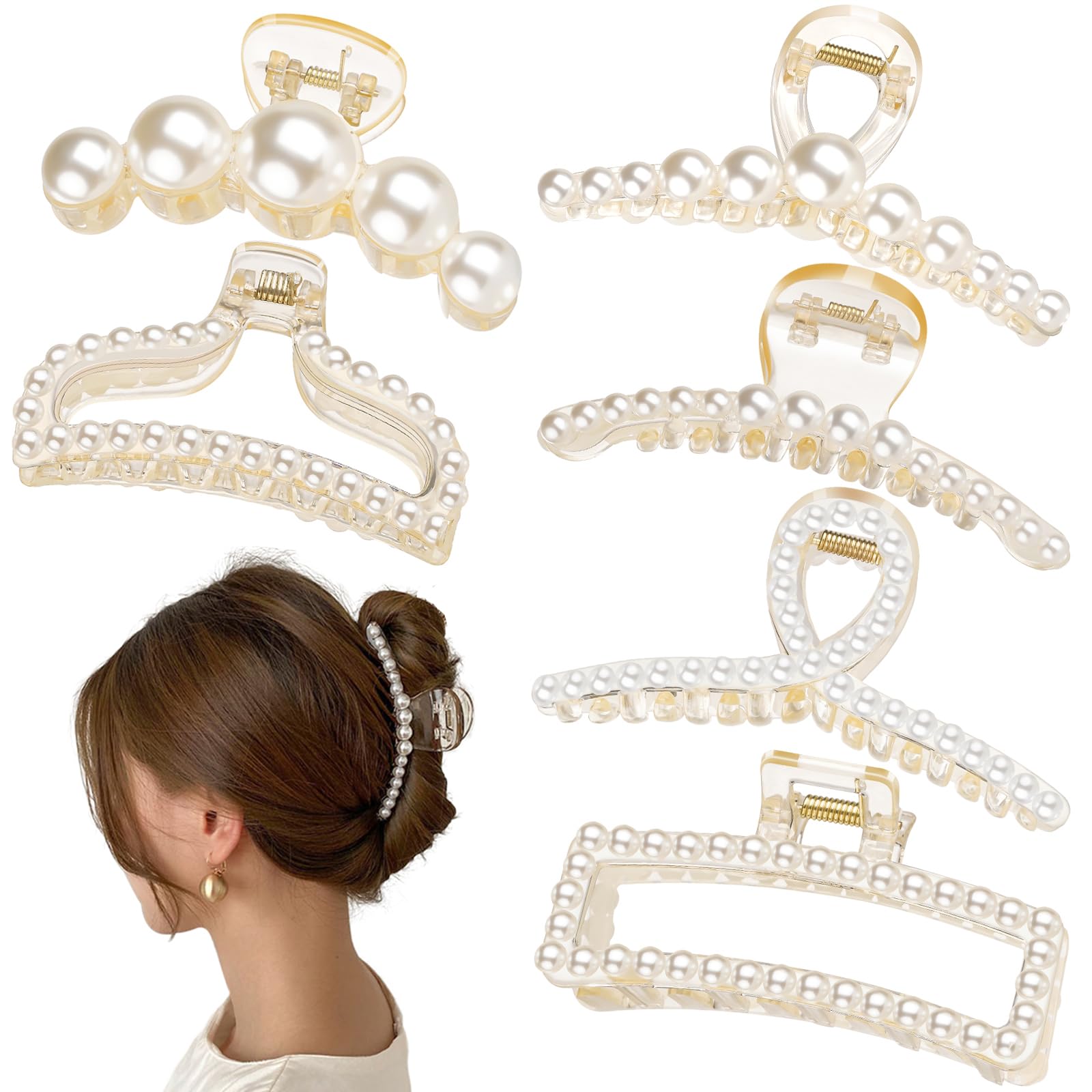 Pinza de pelo Leezmark de perlas grande blanca para peinados elegantes