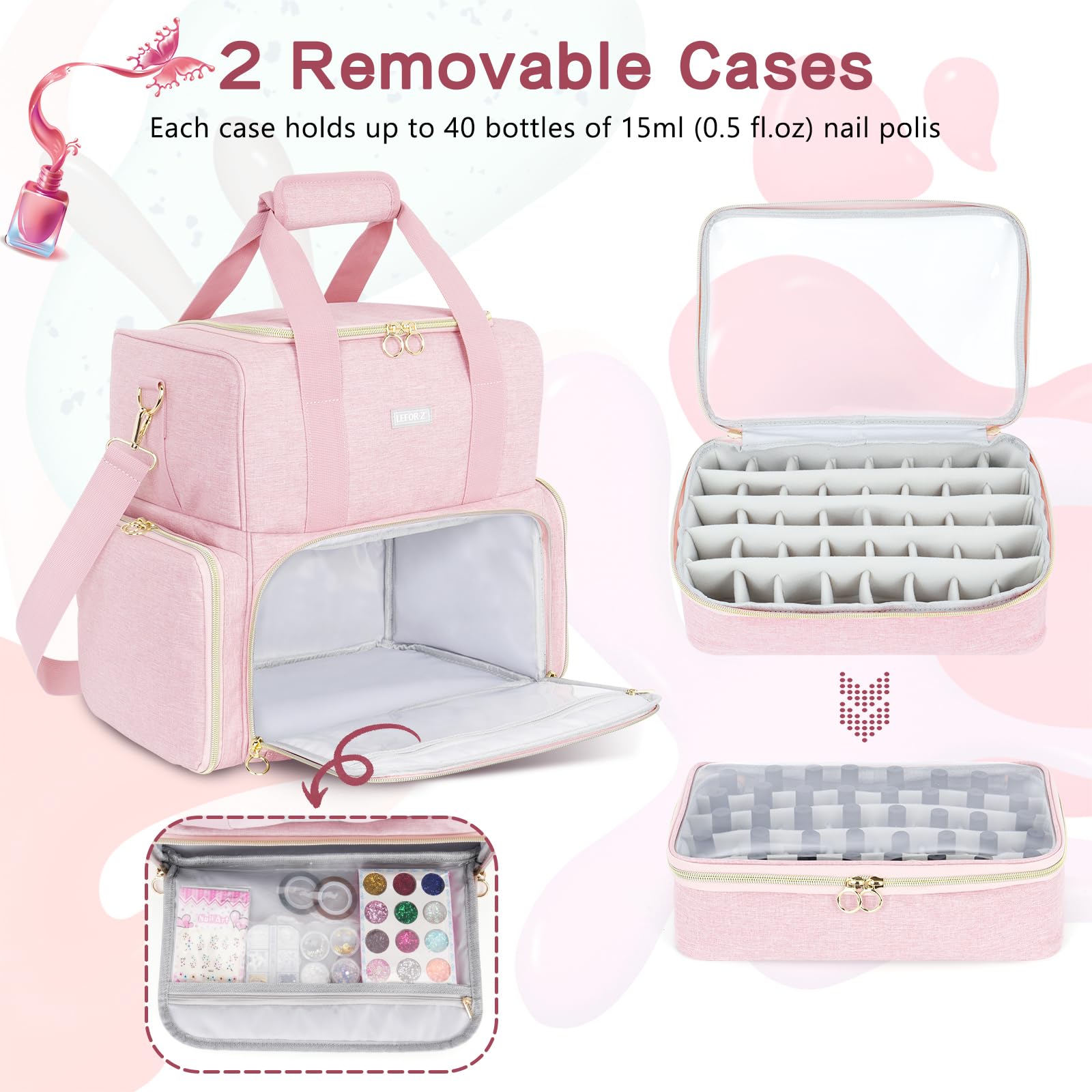 LEFORZ bolsillos de malla para accesorios de uñas, acceso rápido.