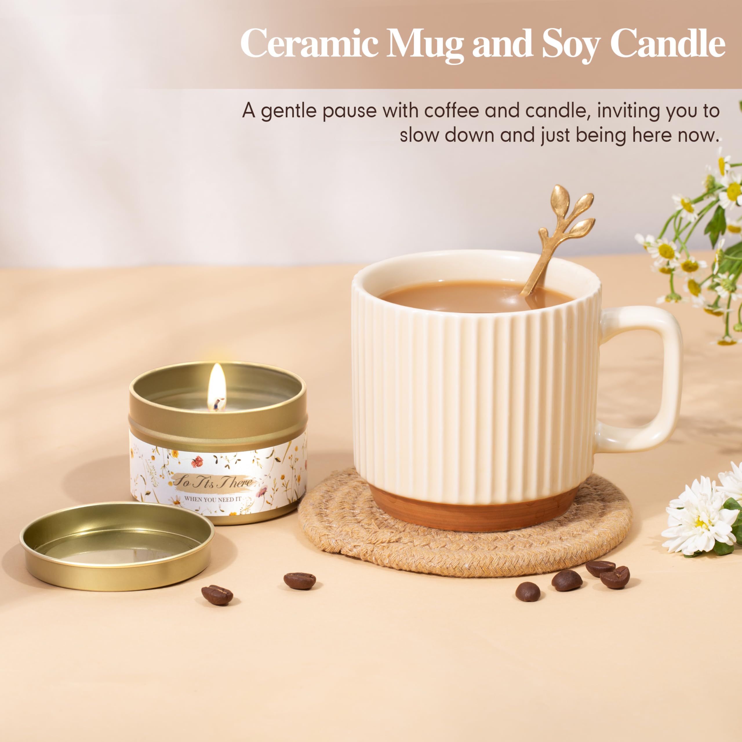 Taza ceramica Lepiche con cuchara para bebidas calientes.