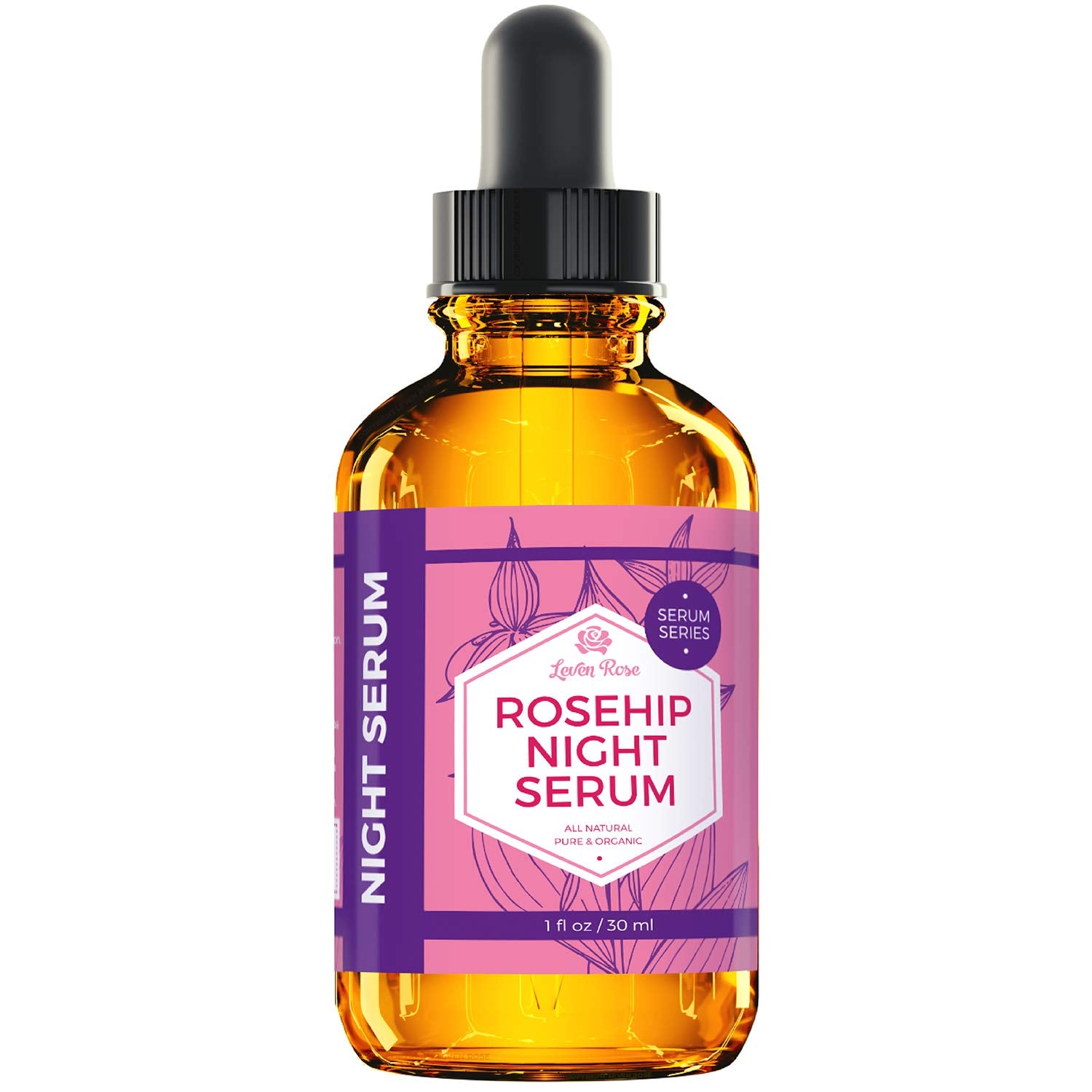Leven Rose botella nocturna con aceite de rosa mosqueta para cuidado facial.