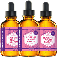 Leven Rose frasco de aceite rosa mosqueta para rutina nocturna.