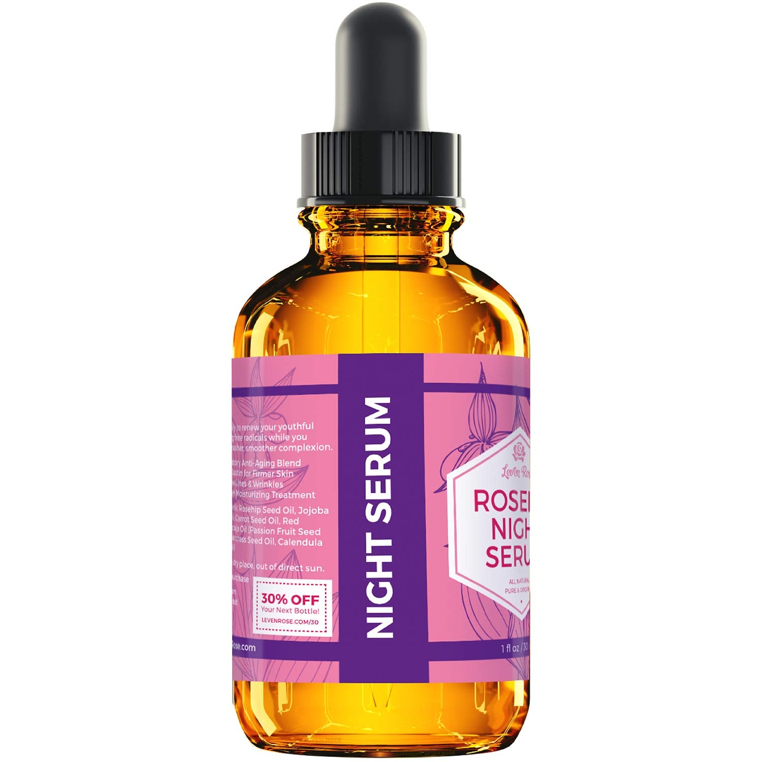 Leven Rose rutina nocturna para piel seca con brillo suave.