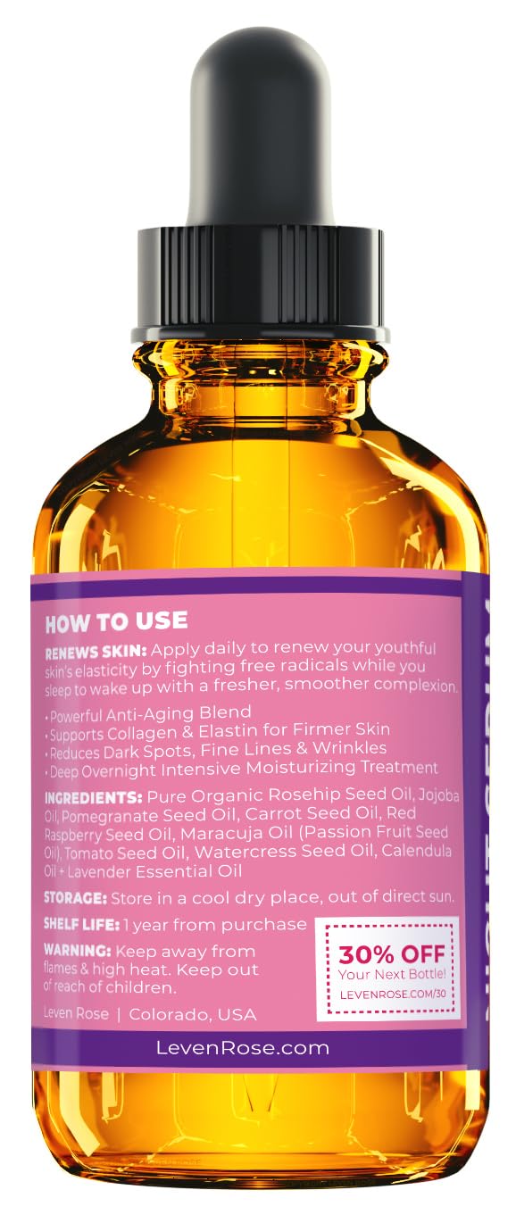 Leven Rose textura ligero aceite de rosa mosqueta nocturno, absorción rápida.
