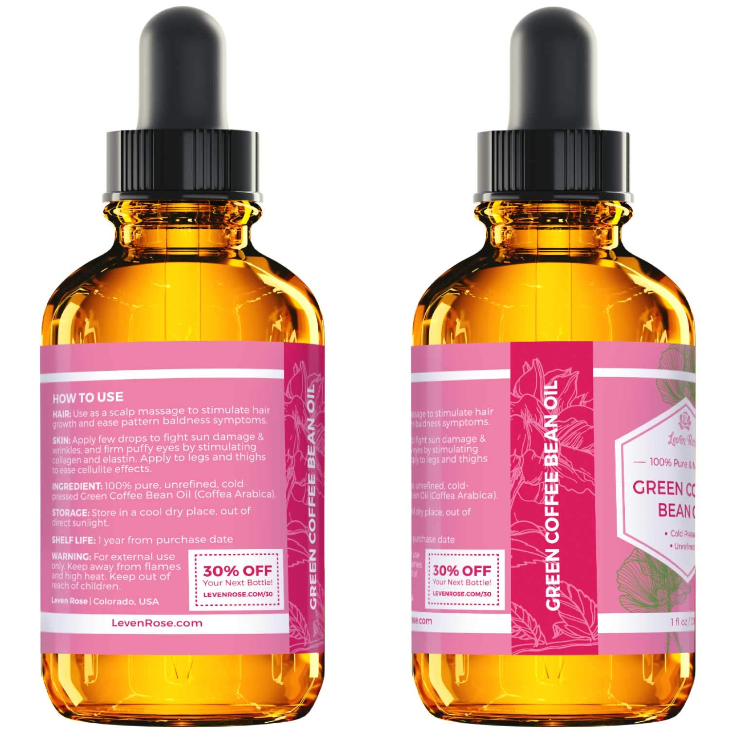 Leven Rose aceite para cabello, brillo natural y cuero cabelludo cómodo.