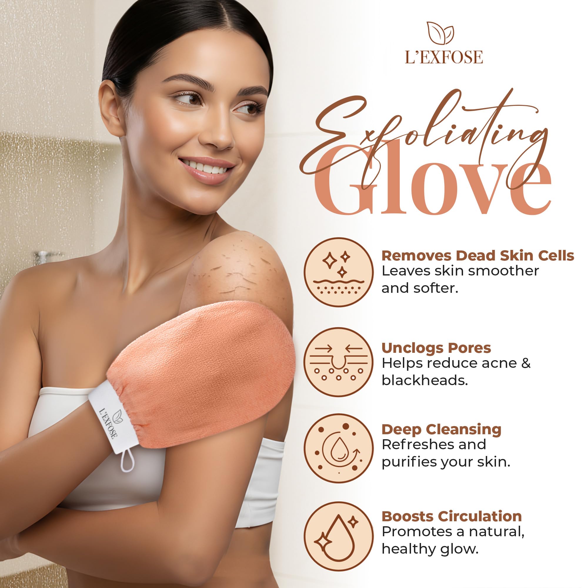 Guante exfoliante L'Exfose Kessa Hammam en dos pares, negro y salmón, para uso familiar.
