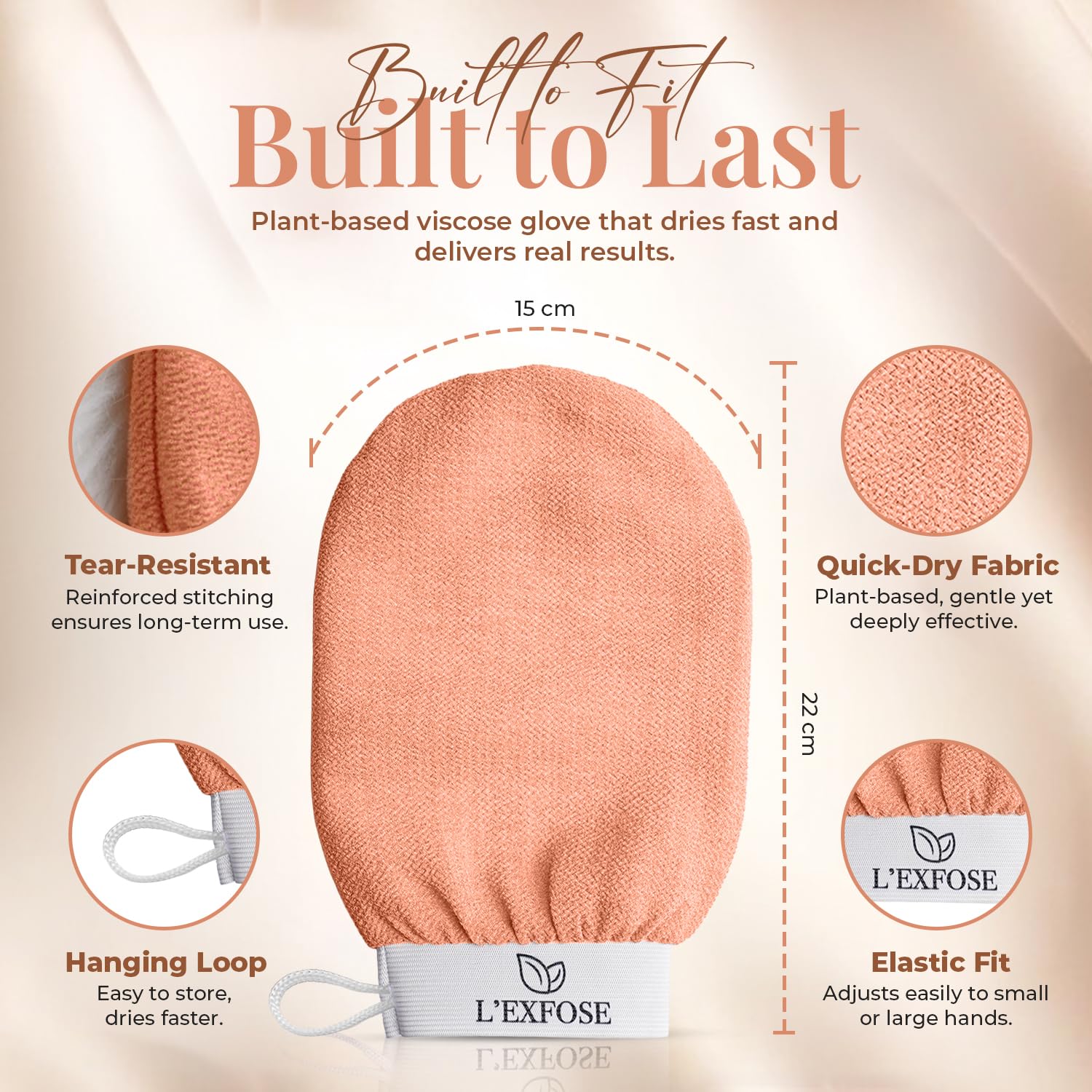 Paquete de dos guantes L'Exfose Kessa Hammam para cuidado suave de la piel.