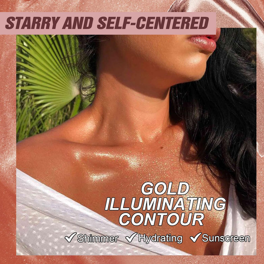 Piel iluminada por Lezero Rose Gold con brillo sutil y natural.