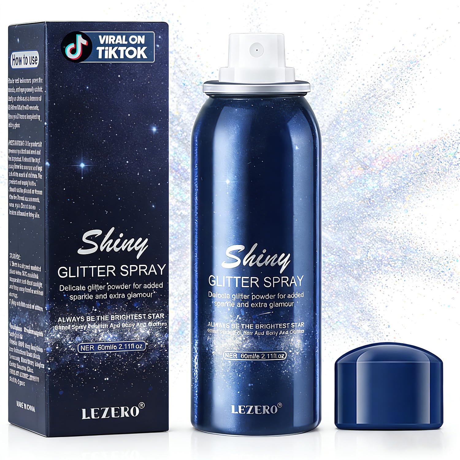 Lezero spray brillo rostro y cuerpo para looks festivos y duraderos.