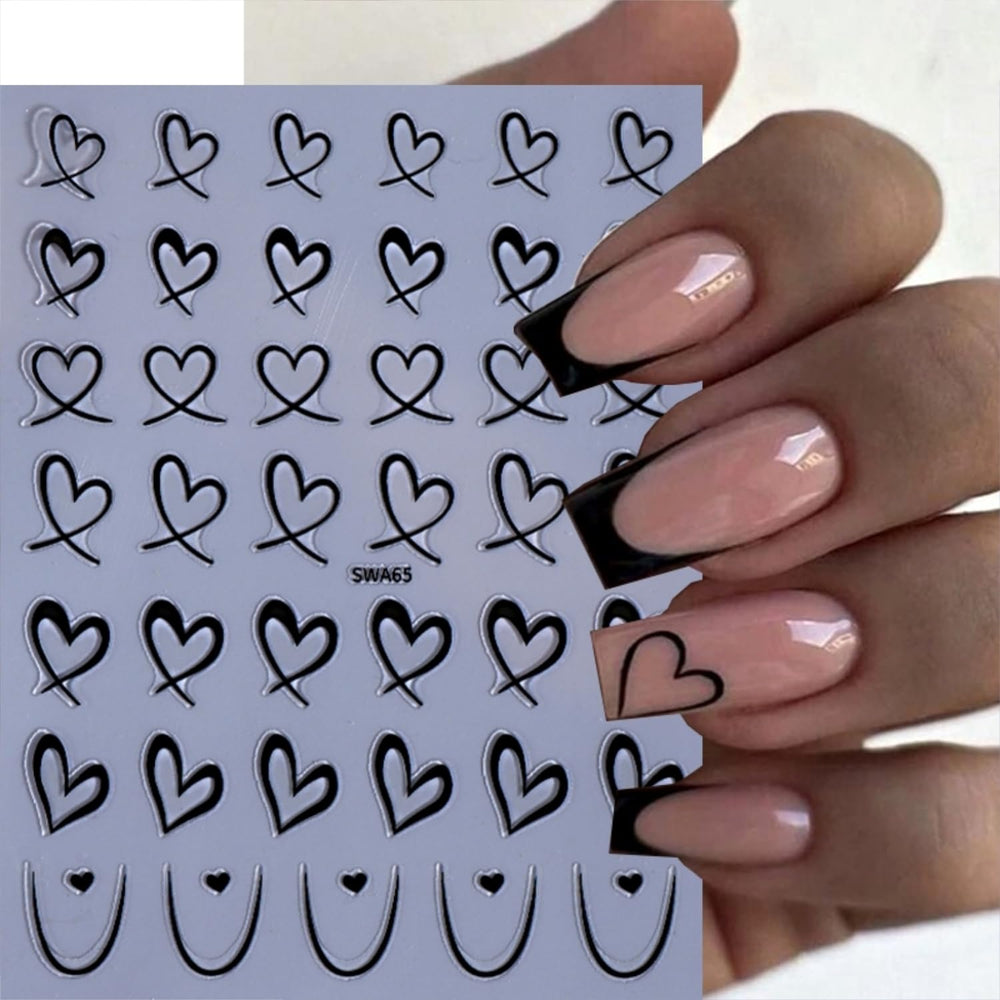 LIDUNANWU corazon-uñas 3D blanco negro para estilos versátiles.