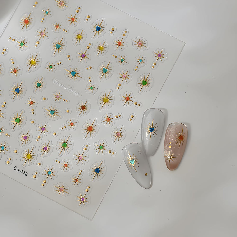 LIDUNANWU diseño corazon-sol dorados para uñas, estilo llamativo
