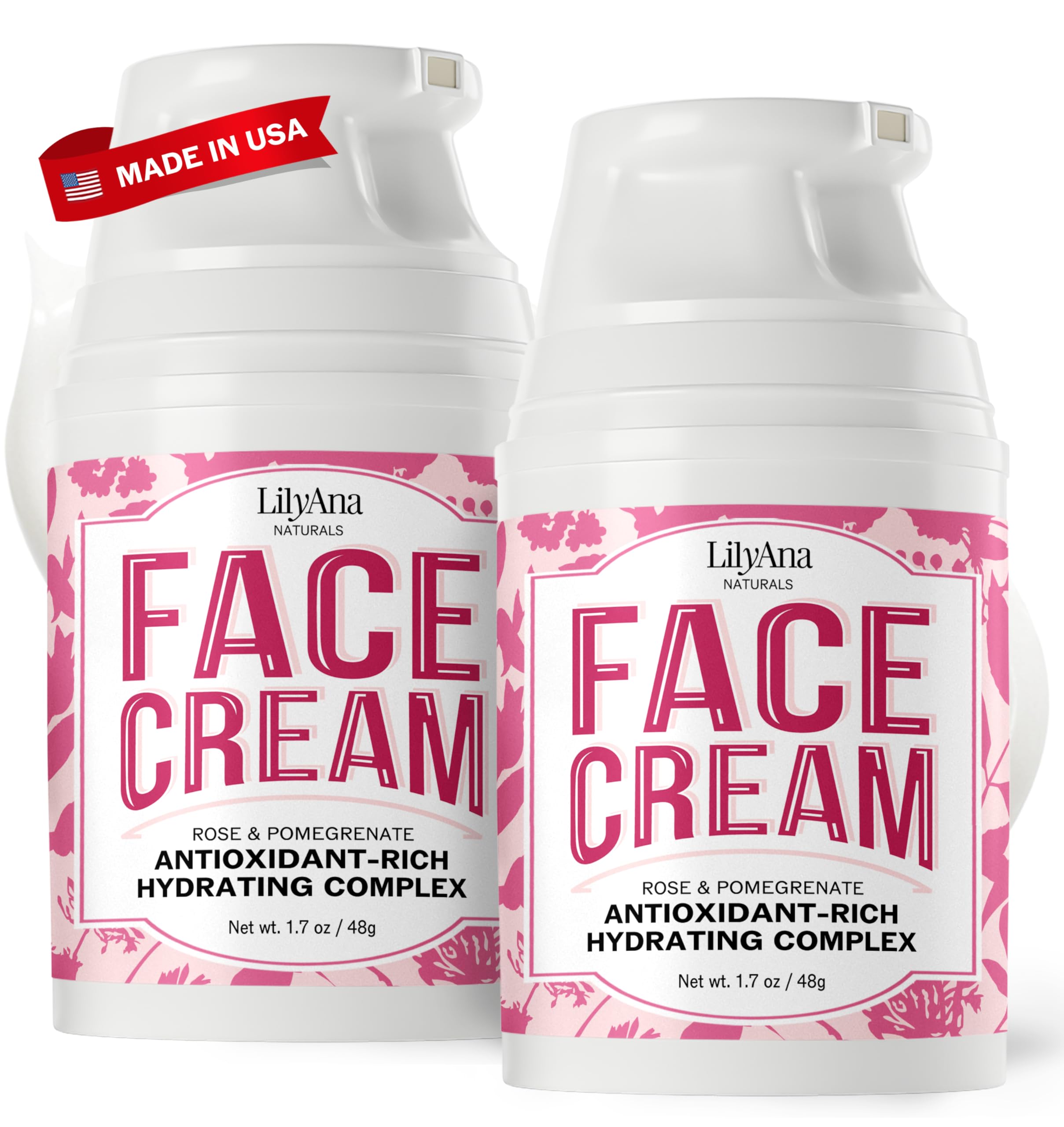 La crema LilyAna Naturals para rostro y cuello, frasco hidratante para uso diario.