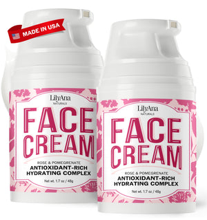 La crema LilyAna Naturals para rostro y cuello, frasco hidratante para uso diario.