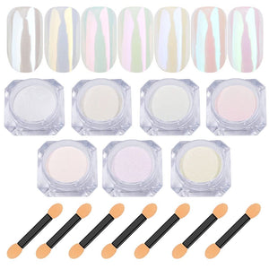 Lingyun polvo cromado 7 colores para uñas, acabado brillante y duradero