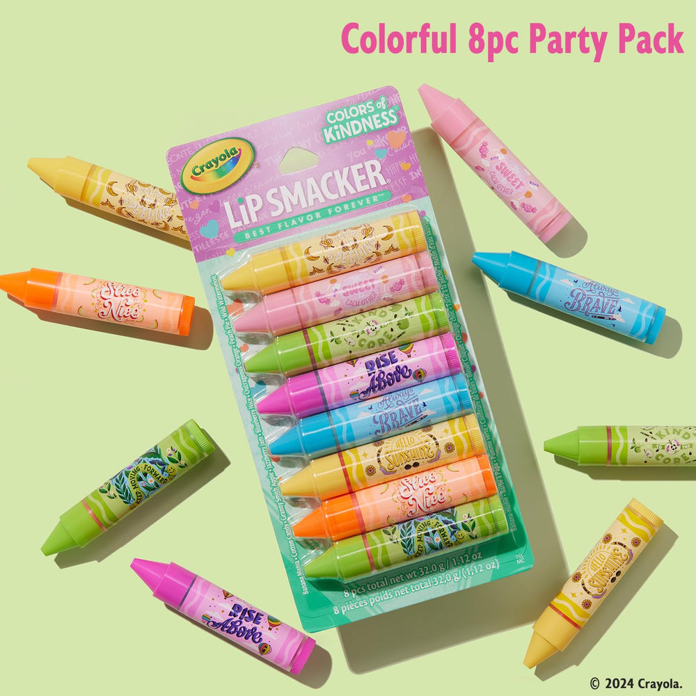 Lip Smacker Crayola Party Pack ofrece acabado brillante para una sonrisa más luminosa.