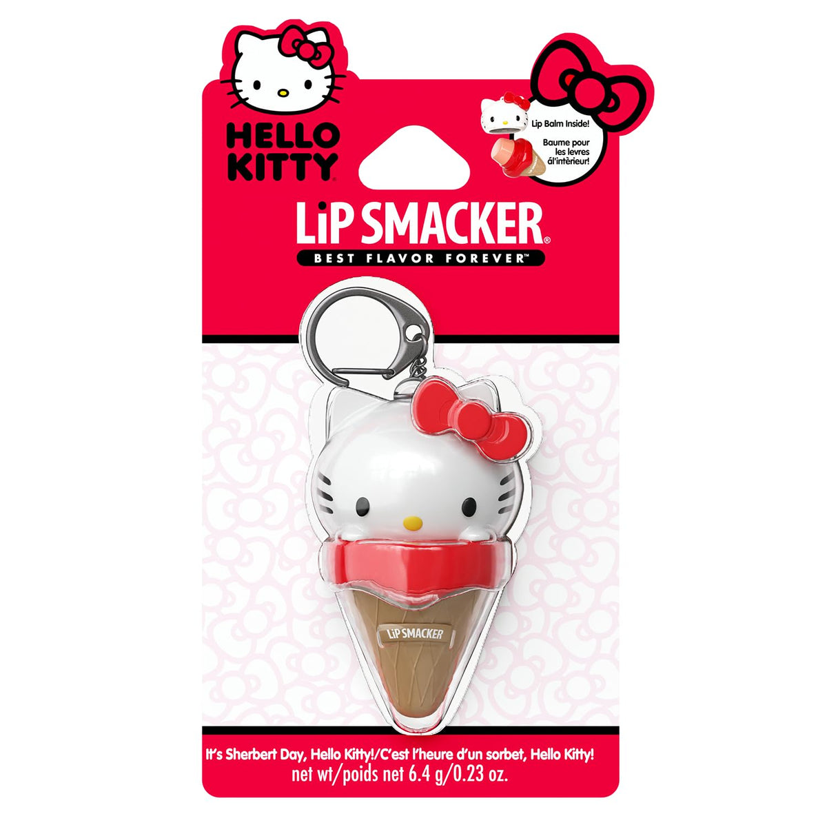 Bálsamo labial Lip Smacker Hello Kitty con cono de helado para hidratación diaria.