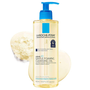 La Roche-Posay Lipikar AP+ botella de aceite limpiador para piel sensible, hidratación duradera.