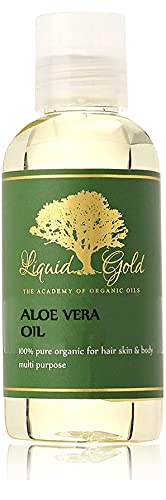 Botella de Liquid Gold Inc Aceite de Aloe Vera Premium para piel suave.