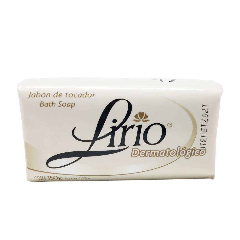 Lirio Dermatologico jabón barra, textura suave para la limpieza diaria de la familia.