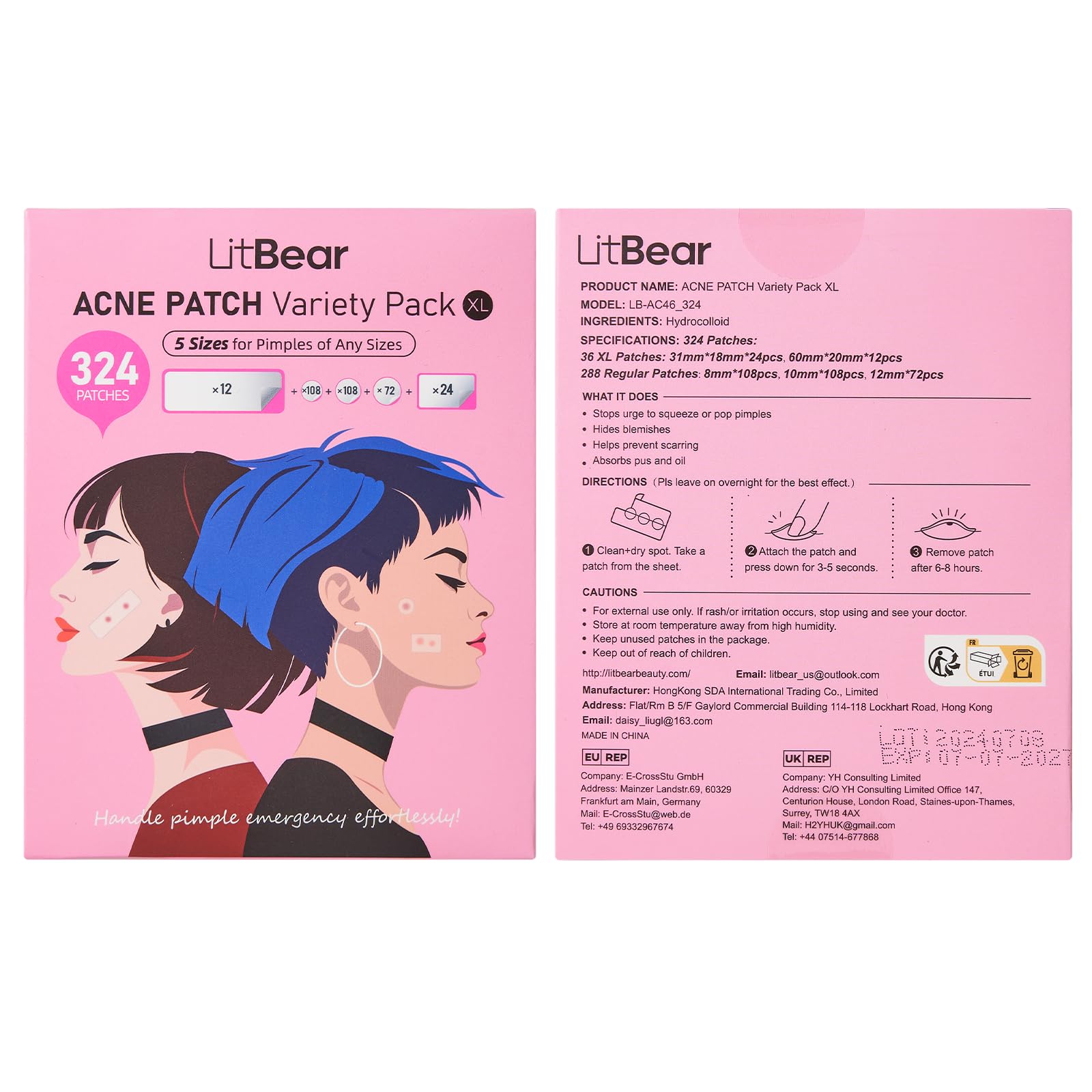 LitBear envase compacto con parche hidrocoloide, higiene y conveniencia.