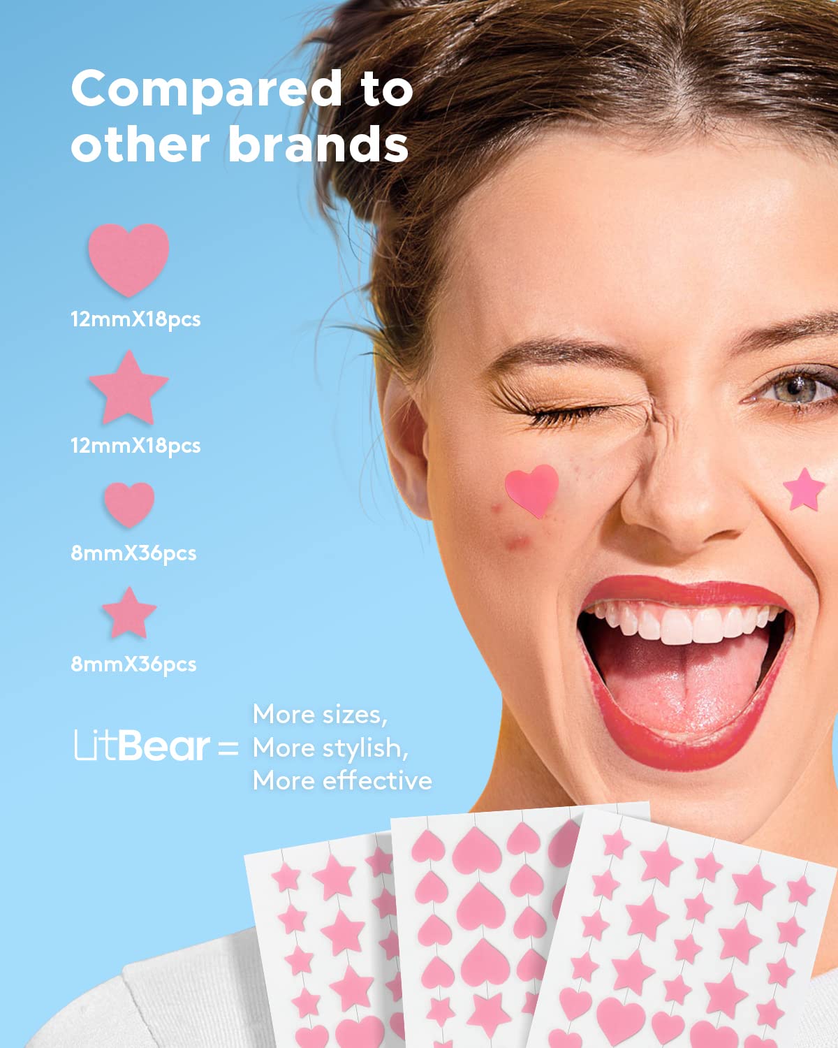 LitBear parche acne estrella rosada 8mm, diseño discreto y cómodo.