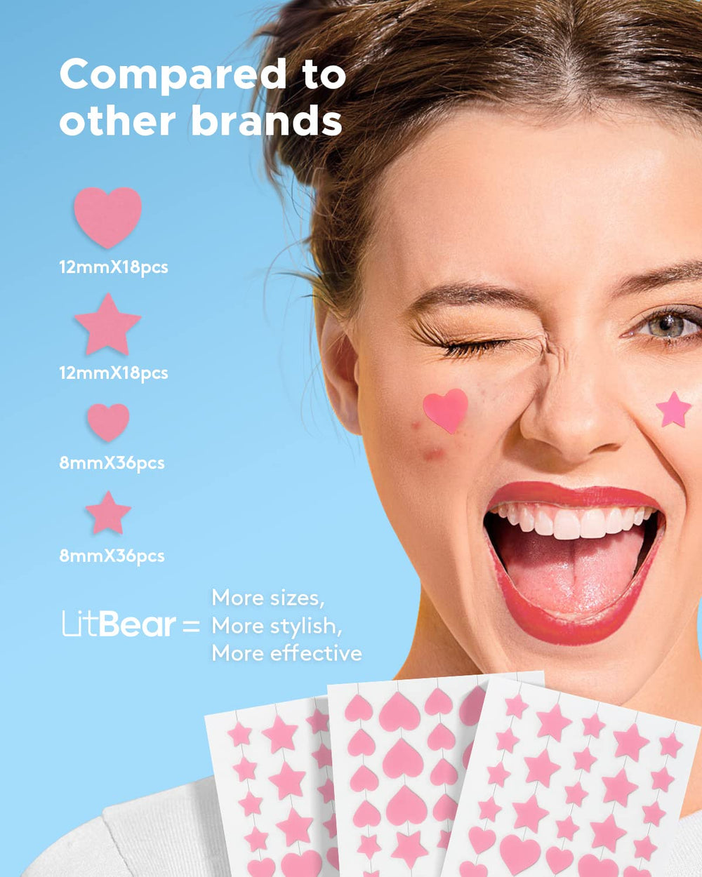 LitBear parche acne estrella rosada 8mm, diseño discreto y cómodo.