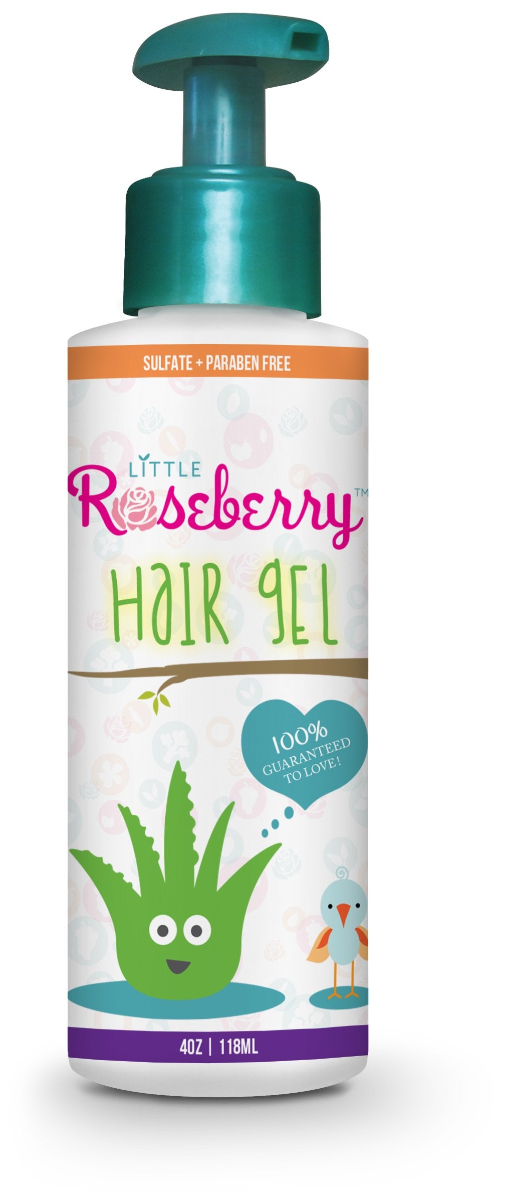 Gel Little Roseberry en envase, peinado suave para cabello de niños.