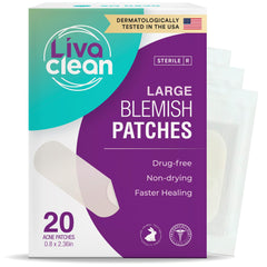 Parche hidrocoloide grande de LivaClean sobre grano nasal para absorción de aceites.