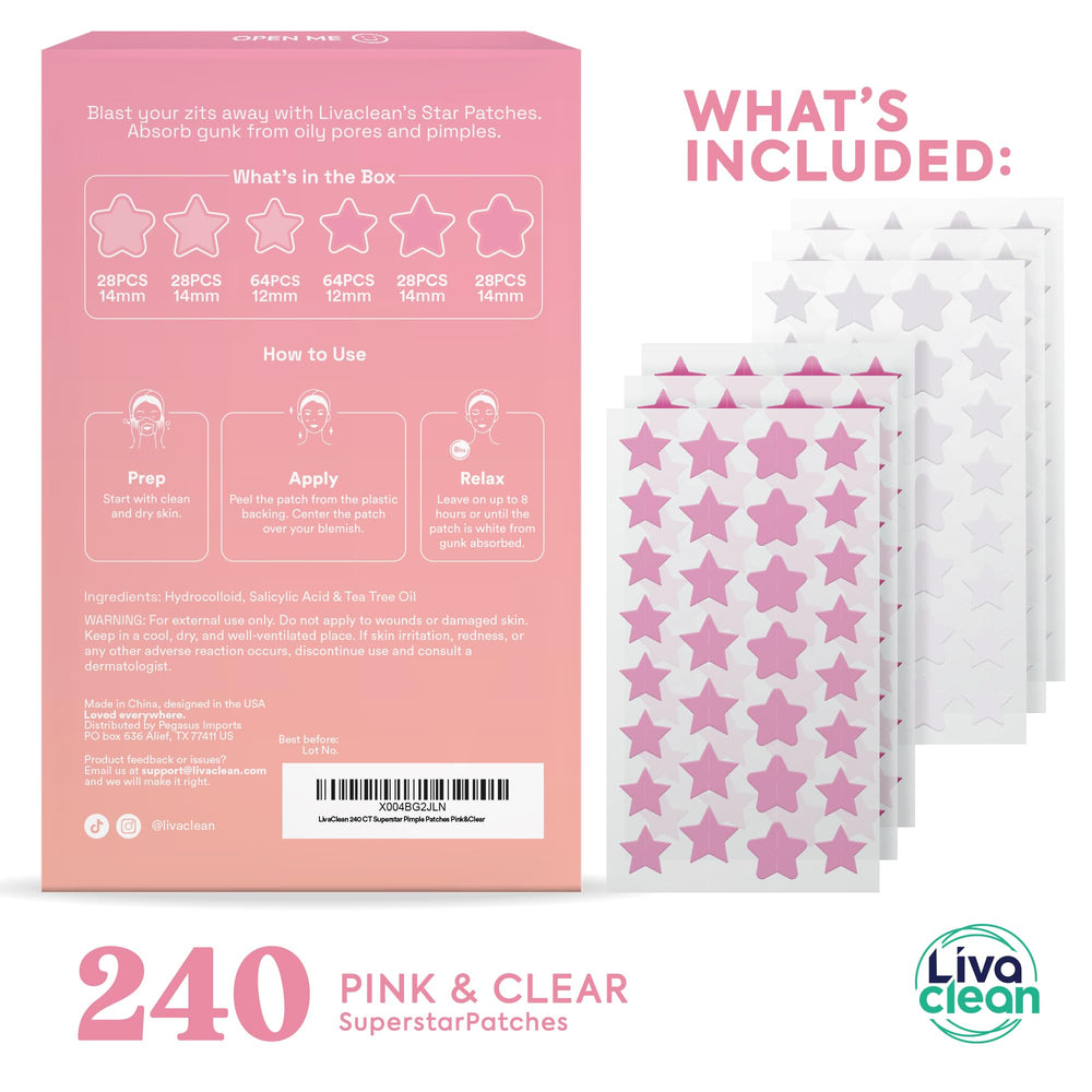 Parche estrella LivaClean rosa de 12 mm para granos, tratamiento suave.